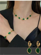 Green Crystal Pendant Necklace Set With Bracelet
