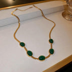 Green Crystal Pendant Necklace Set With Bracelet